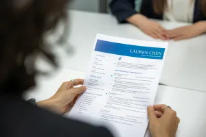 recruteur examinant un CV lors d’un entretien
